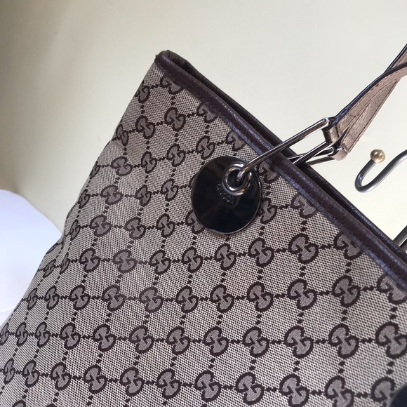 GUCCI GG Monogram Large Eclipse Tote Shoulder Bag Canvas Leather Purse Brown - Picture 4 of 17